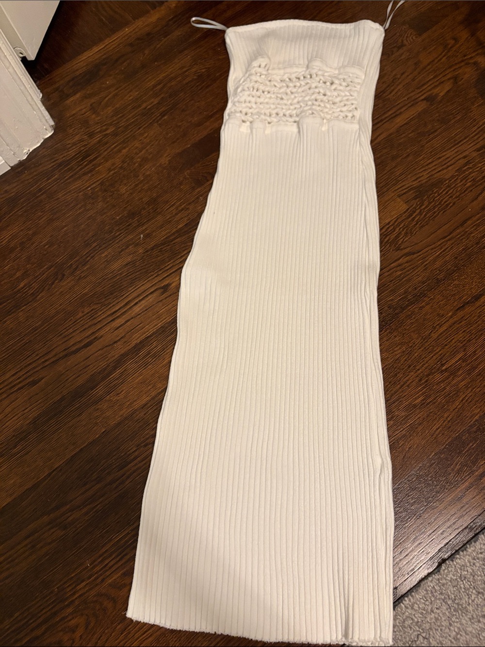 Zara White Ribbed Knit Strapless Maxi Dress